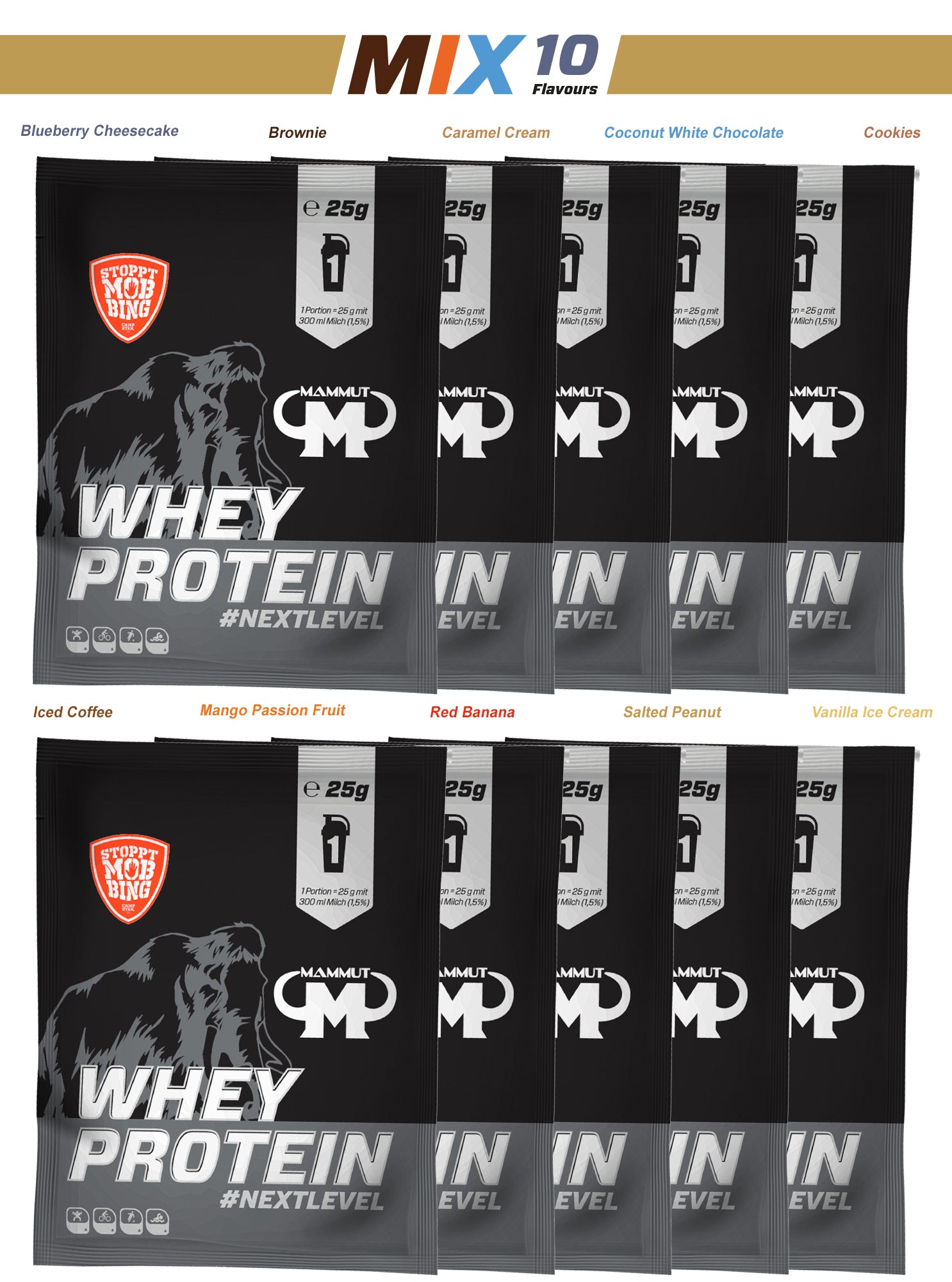 Whey Protein Mixed Beutel - 10 Geschmacksrichtungen (10x25g)